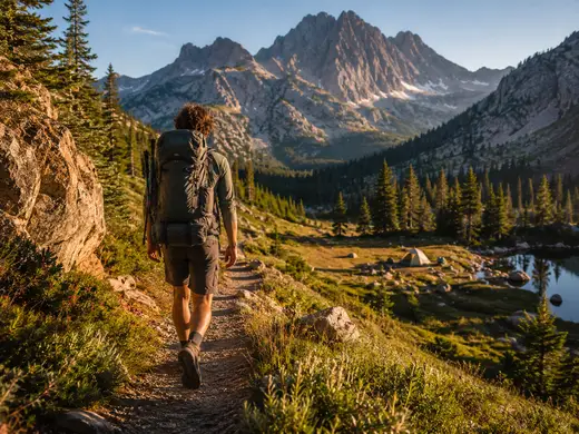 Backpacker exploring a scenic mountain trail