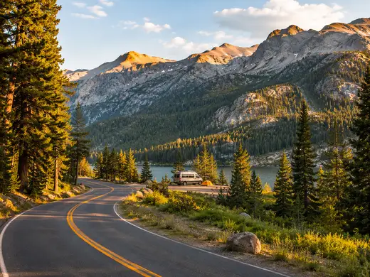 Scenic camping road trip through the mountains