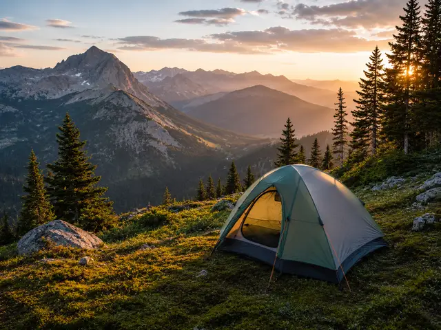 Tent overlooking a dramatic mountain valley